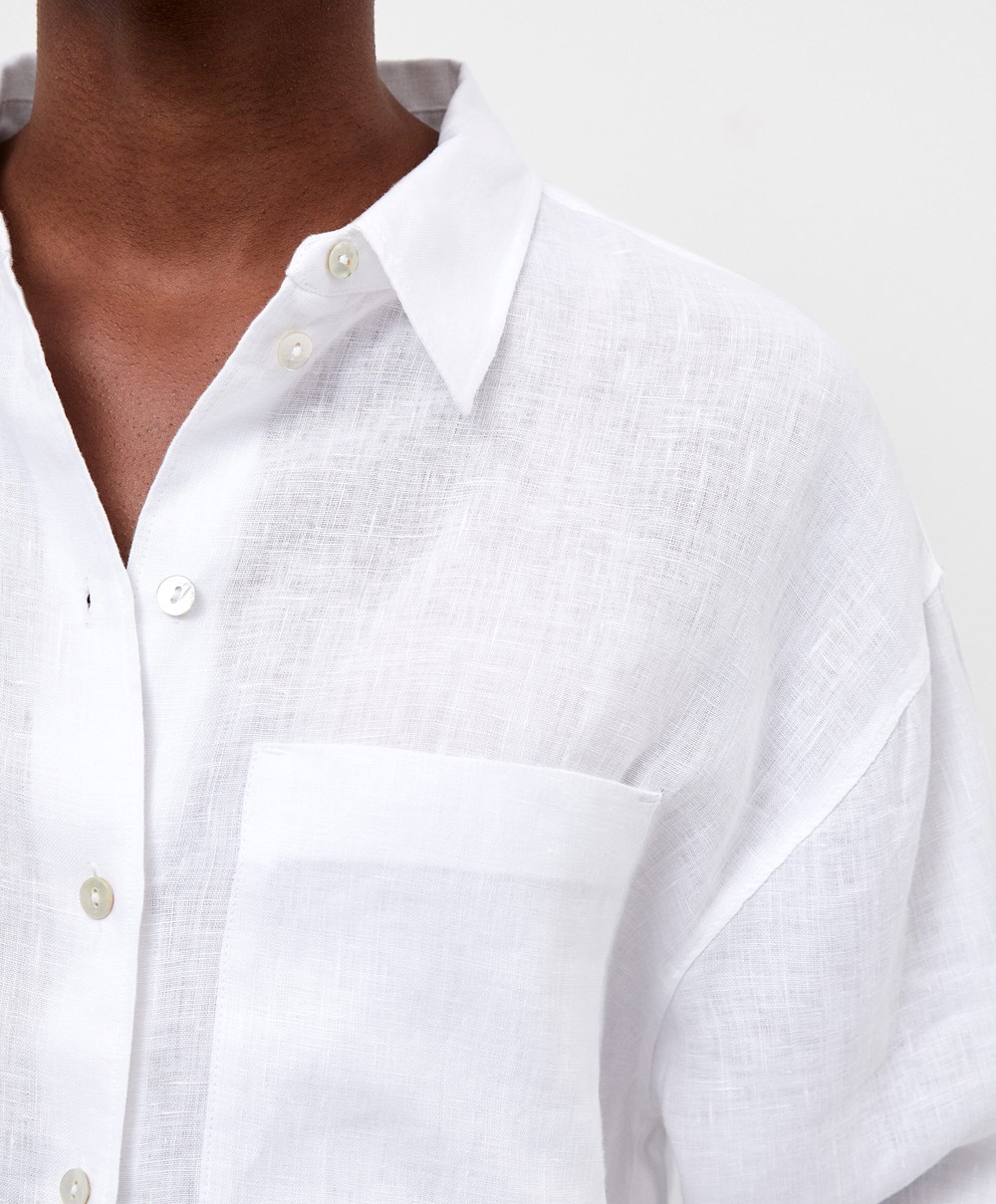 Oysho 100% Linen Long-sleeved Shirt Fehér | RDJWCU-072