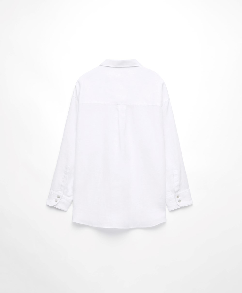 Oysho 100% Linen Long-sleeved Shirt Fehér | RDJWCU-072