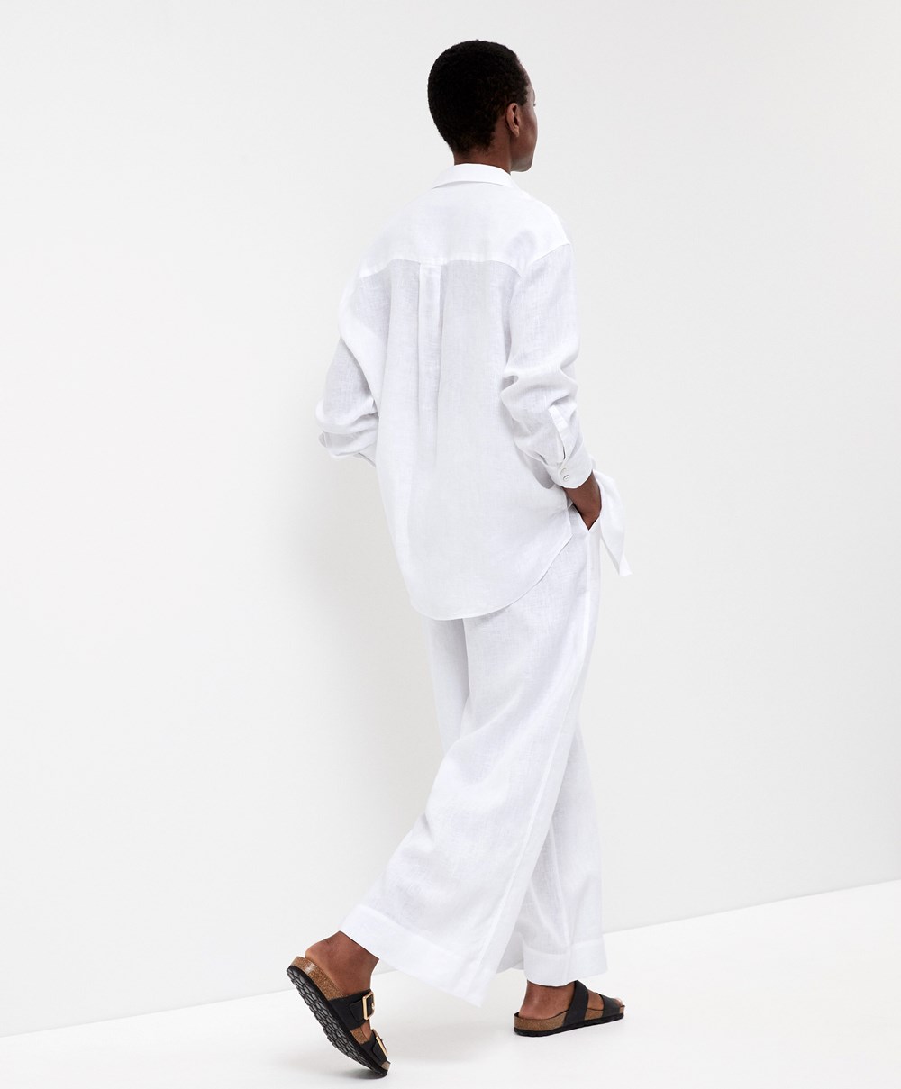 Oysho 100% Linen Long-sleeved Shirt Fehér | YJHGKE-063