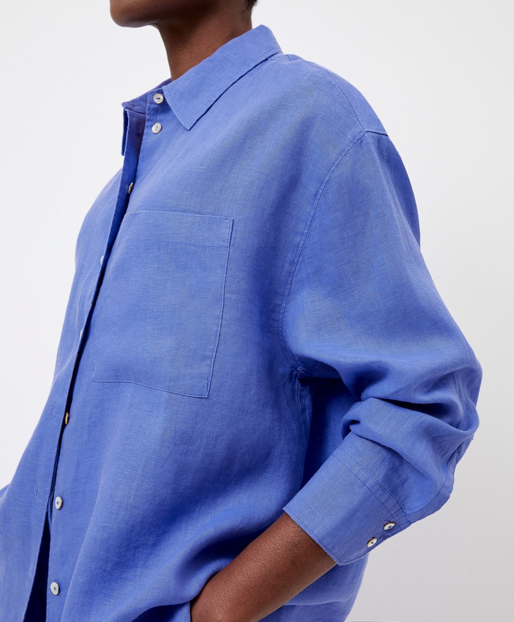 Oysho 100% Linen Long-sleeved Shirt Levendula | DWRUQE-749