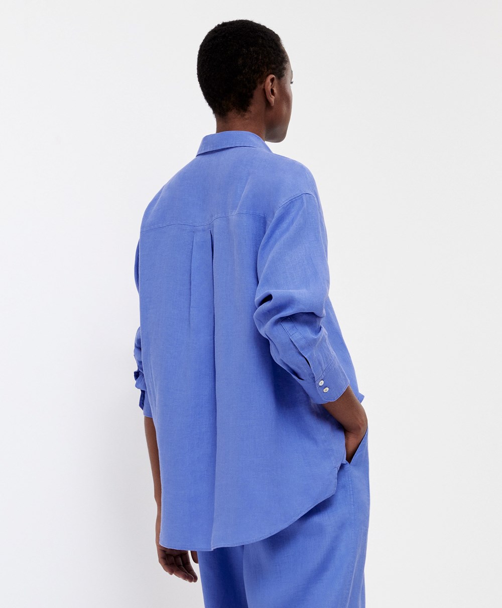 Oysho 100% Linen Long-sleeved Shirt Levendula | DWRUQE-749