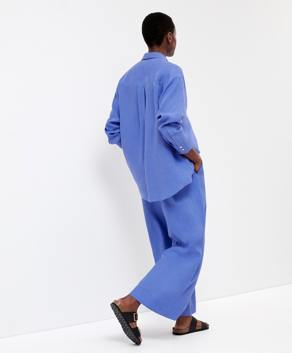 Oysho 100% Linen Long-sleeved Shirt Levendula | RWPOEK-059