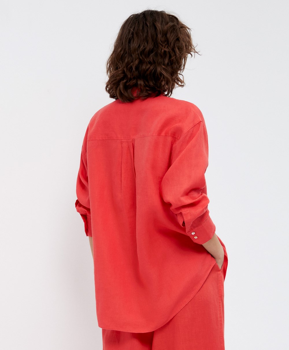 Oysho 100% Linen Long-sleeved Shirt Narancssárga | CANVGD-571