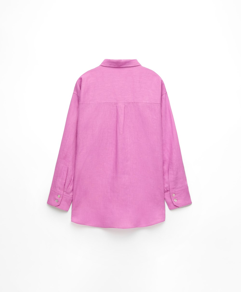 Oysho 100% Linen Long-sleeved Shirt Rózsaszín | LYORQZ-659