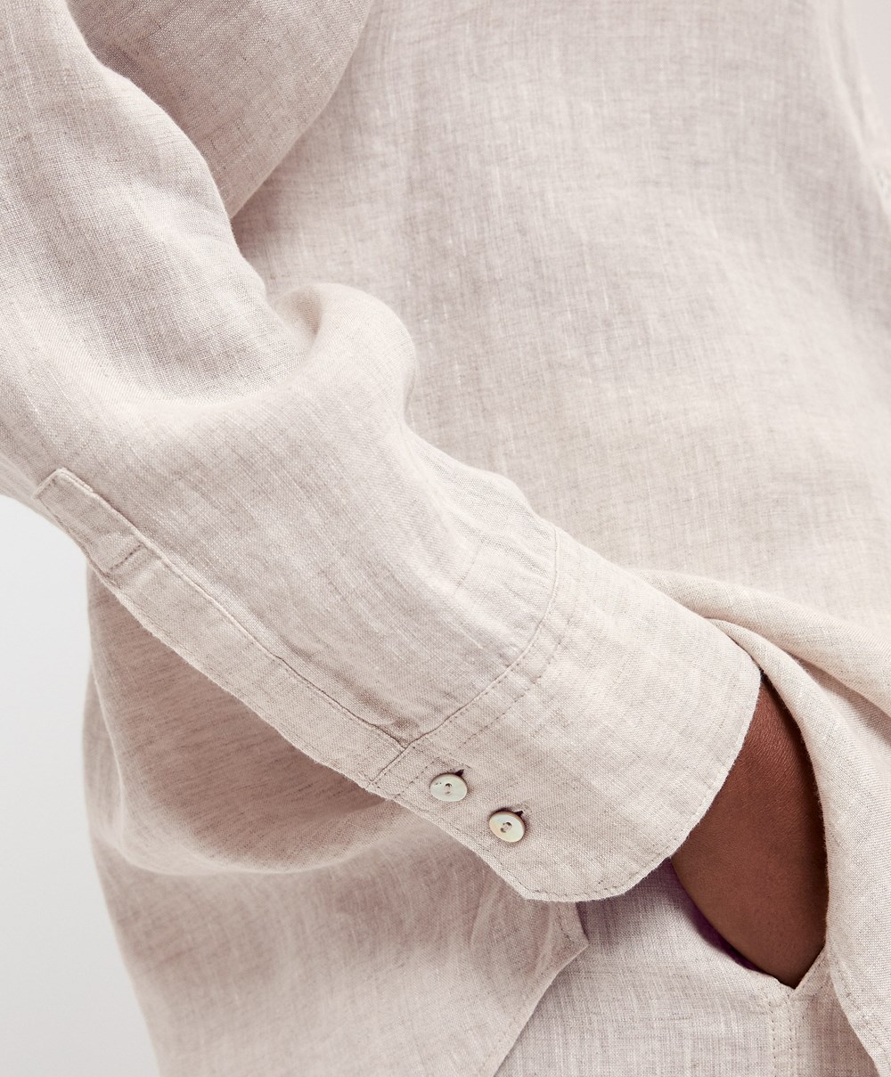 Oysho 100% Linen Long-sleeved Shirt Sand Melange | MOQBTX-382