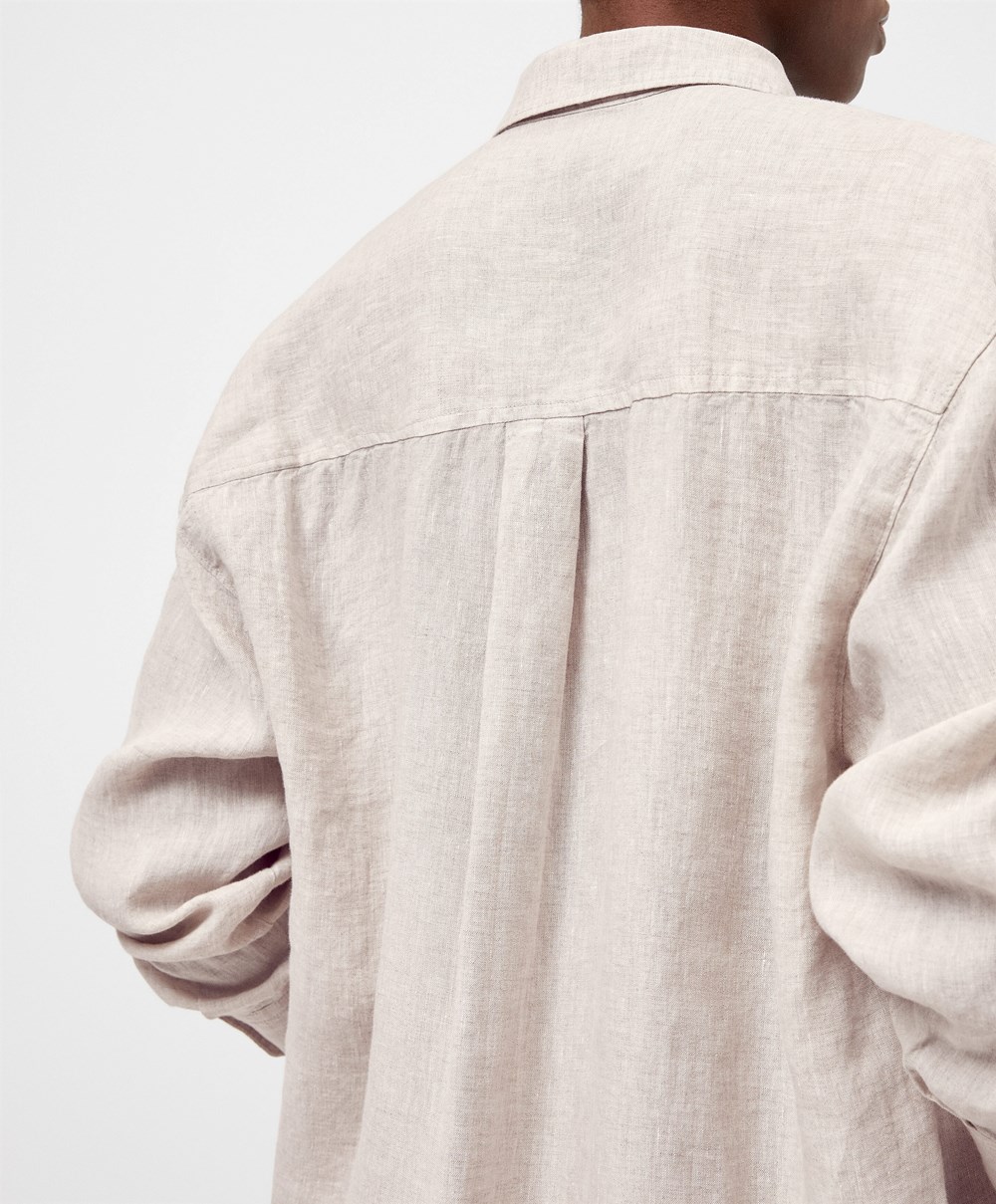 Oysho 100% Linen Long-sleeved Shirt Sand Melange | MOQBTX-382