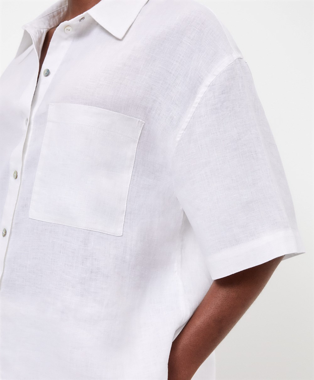 Oysho 100% Linen Shirt Fehér | GWIAFY-367