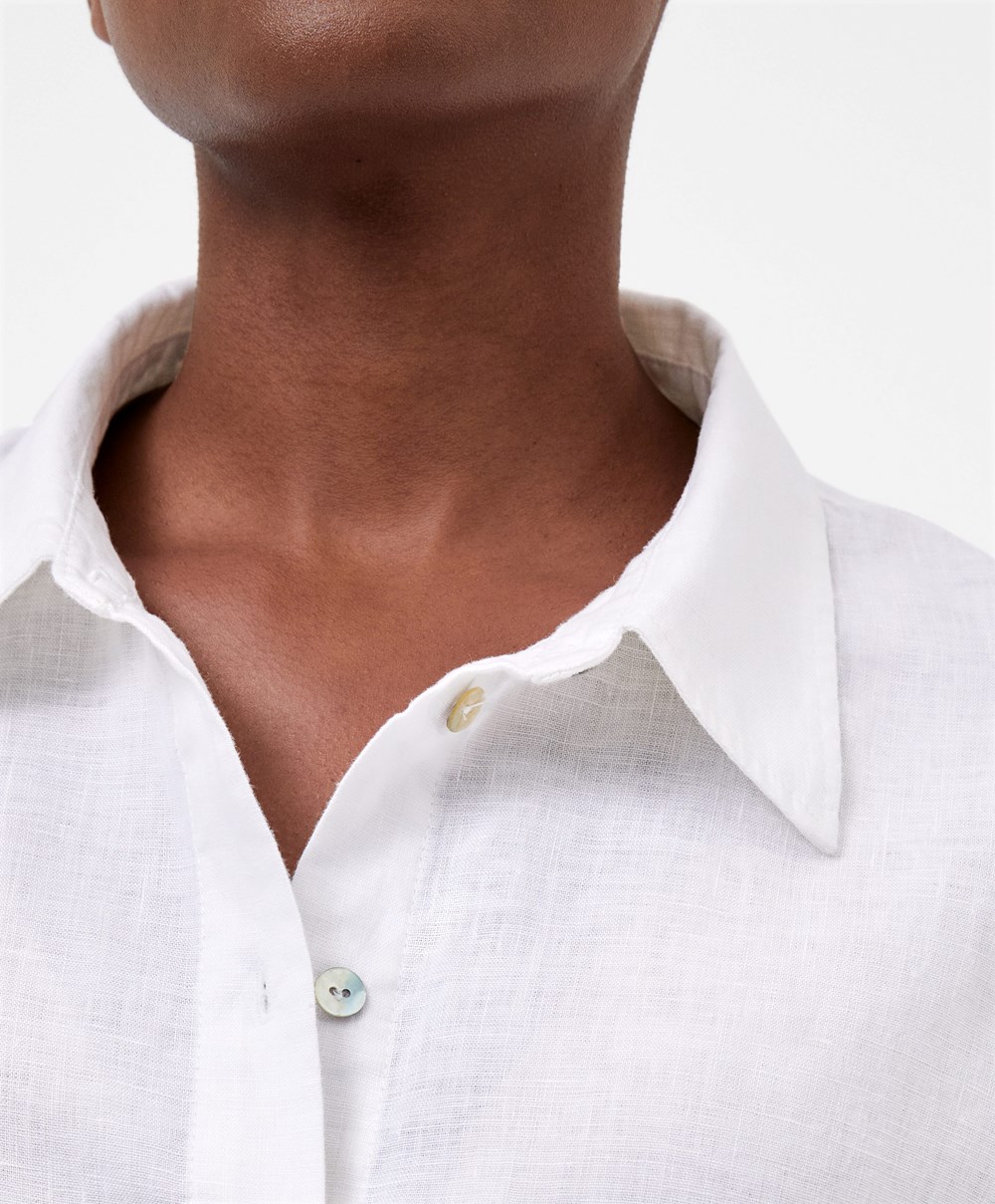 Oysho 100% Linen Shirt Fehér | GWIAFY-367