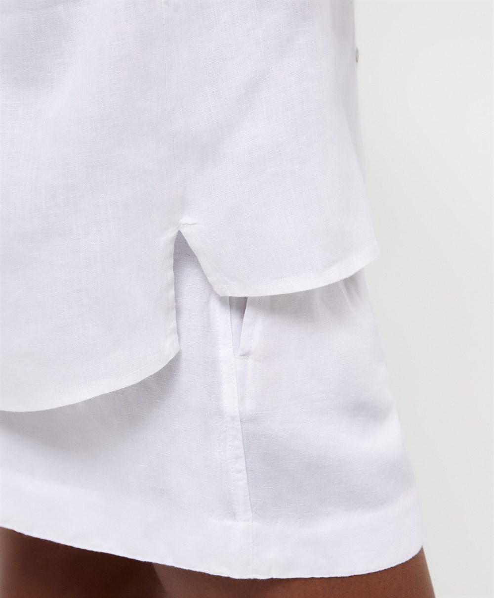 Oysho 100% Linen Shirt Fehér | GWIAFY-367