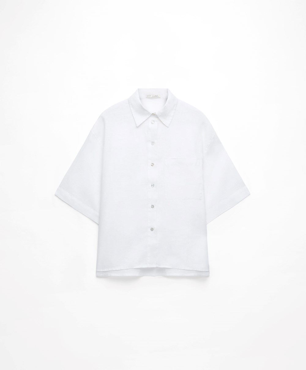 Oysho 100% Linen Shirt Fehér | GWIAFY-367