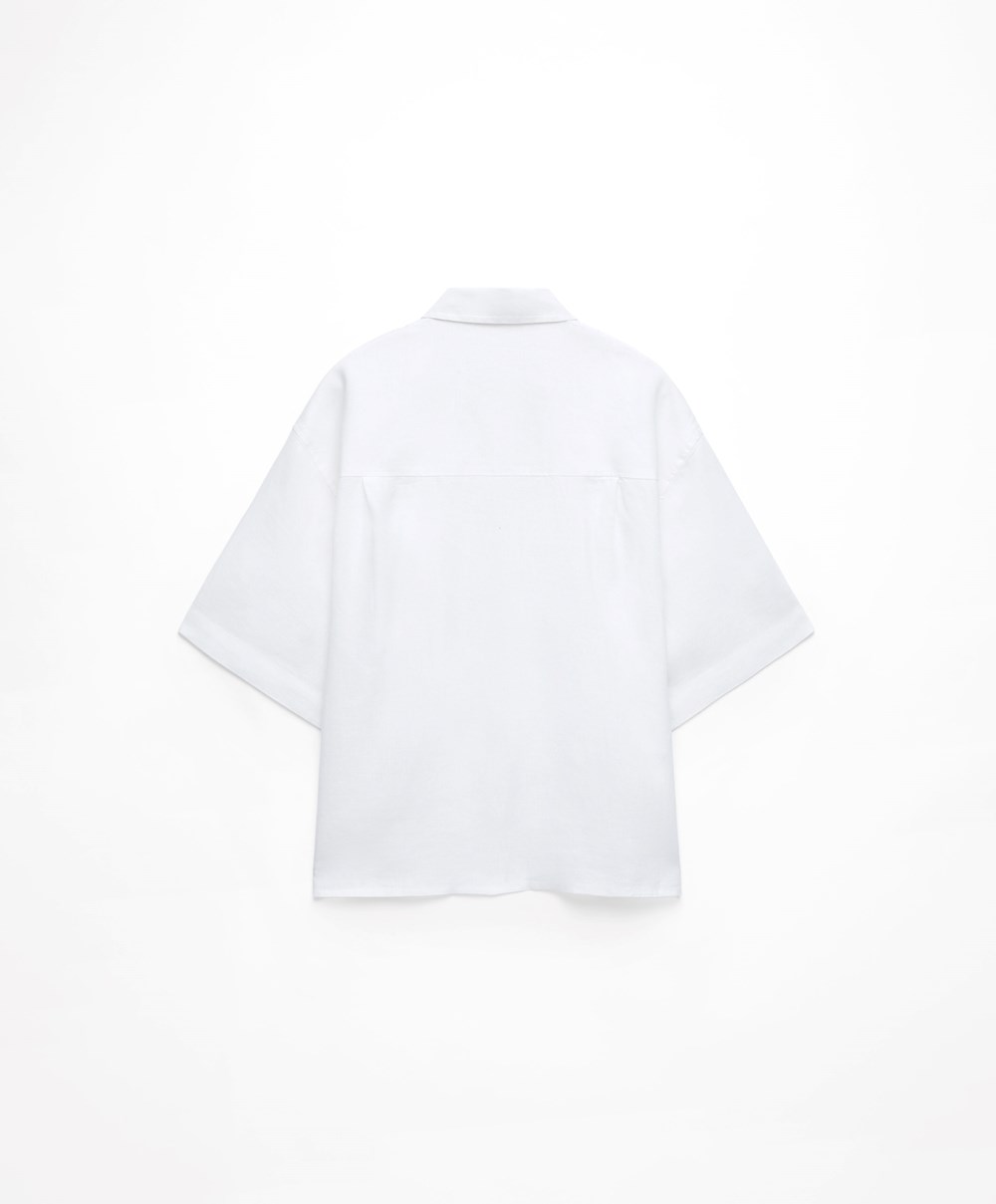 Oysho 100% Linen Shirt Fehér | GWIAFY-367