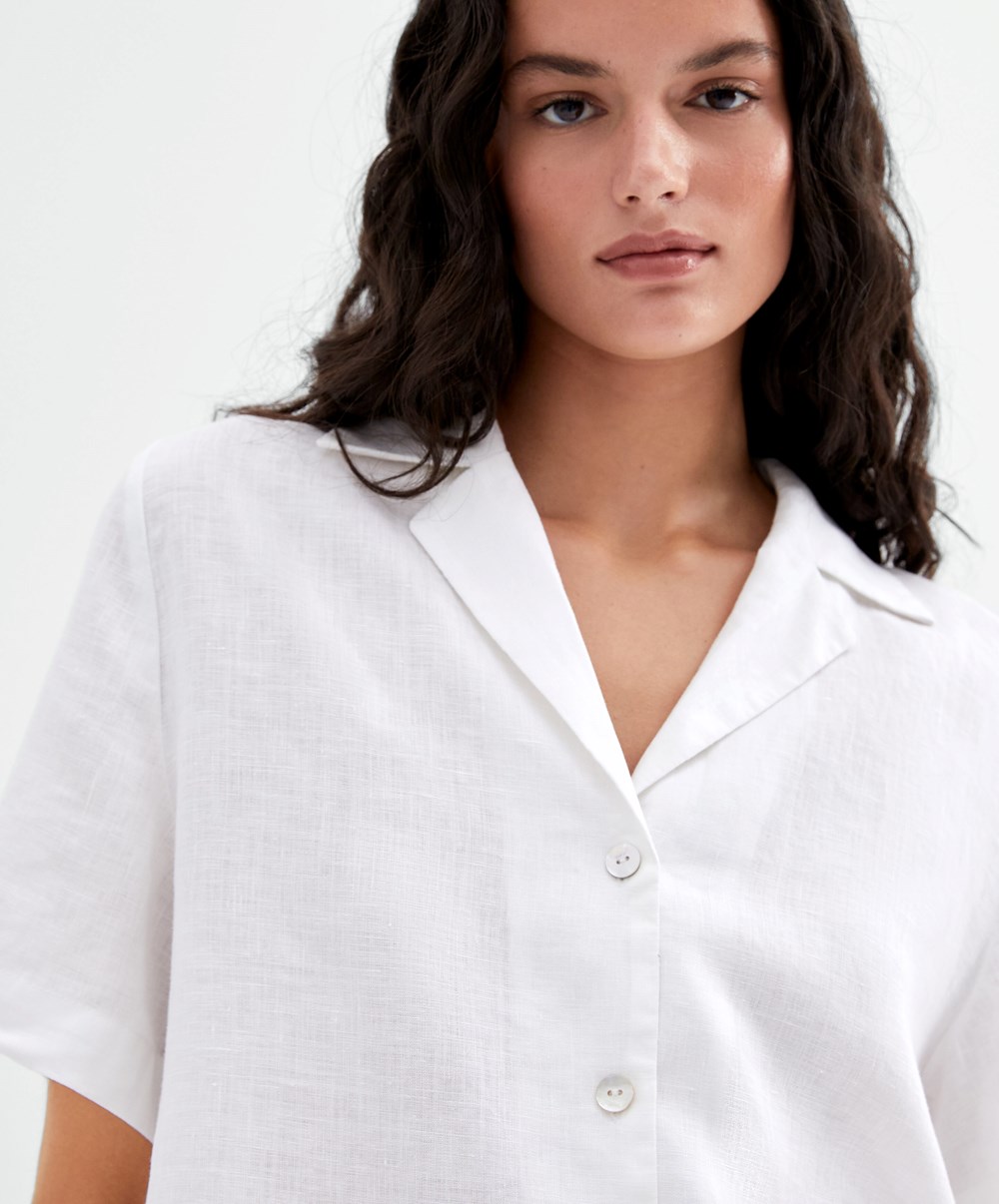 Oysho 100% Linen Shirt Fehér | IXUYVF-430