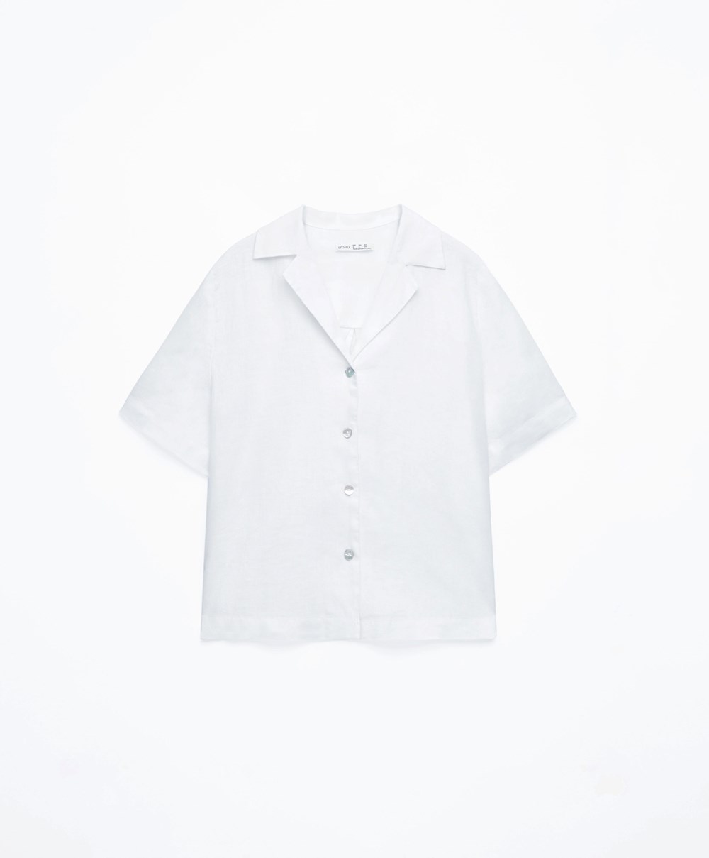 Oysho 100% Linen Shirt Fehér | IXUYVF-430