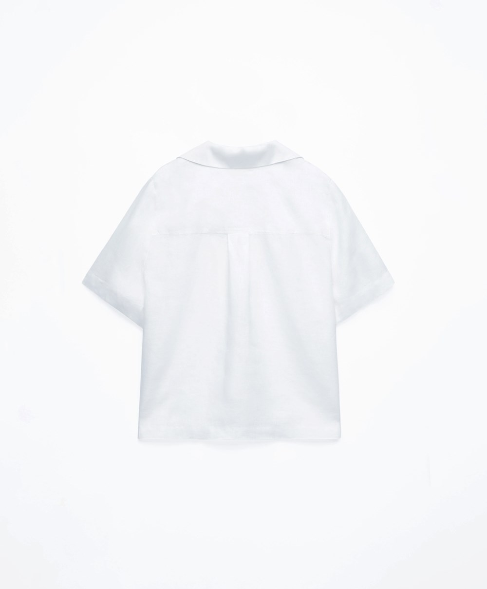 Oysho 100% Linen Shirt Fehér | IXUYVF-430