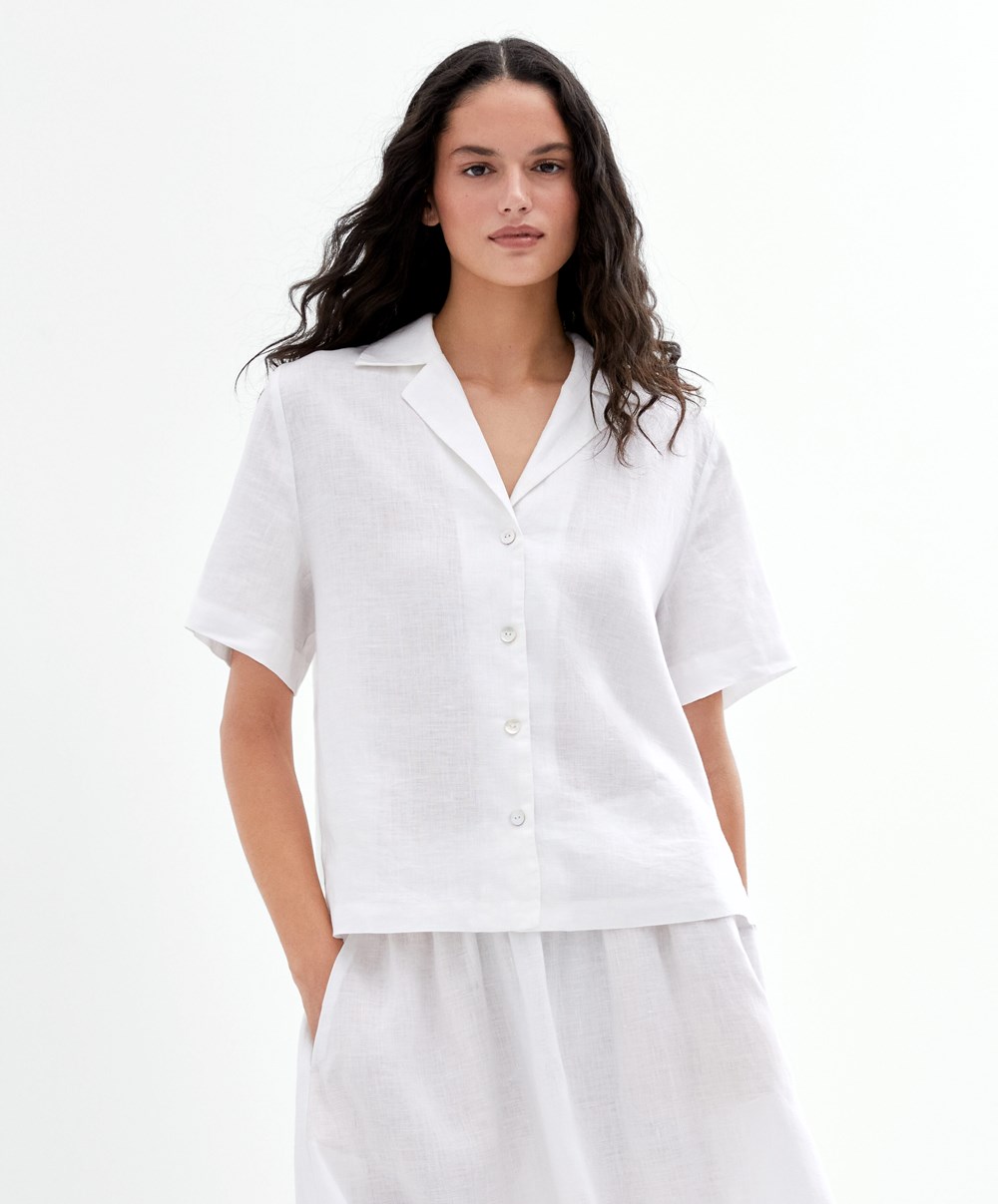 Oysho 100% Linen Shirt Fehér | SHAOVJ-873