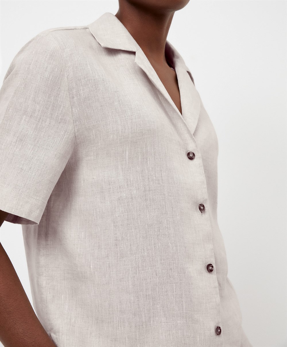 Oysho 100% Linen Shirt Sand Melange | XEPQVT-082