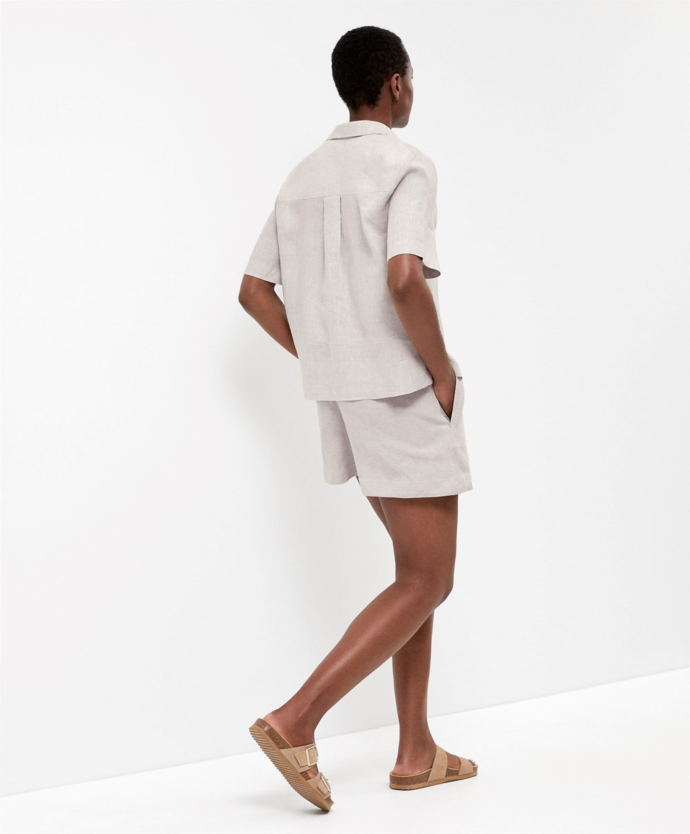 Oysho 100% Linen Shirt Sand Melange | XEPQVT-082