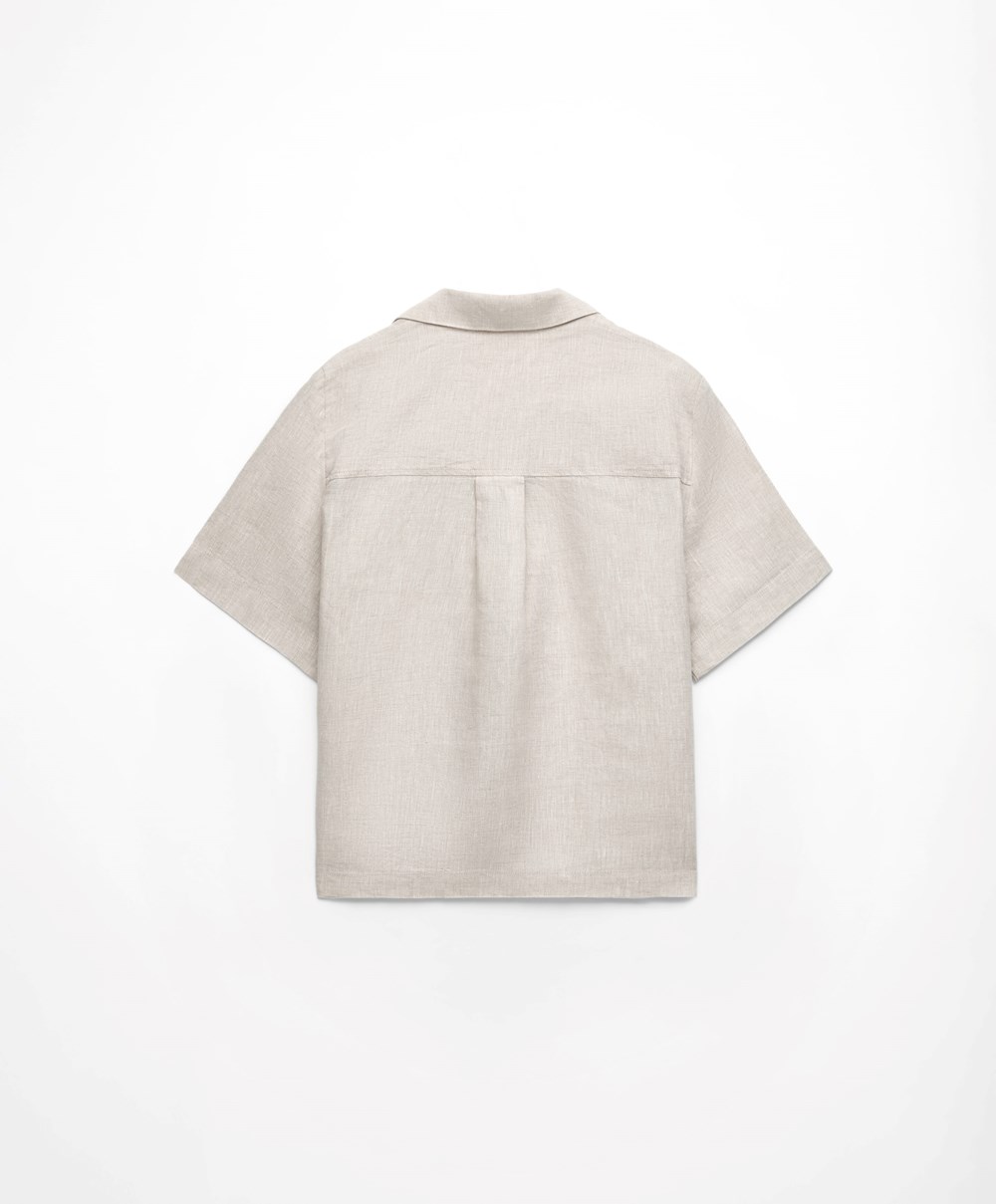 Oysho 100% Linen Shirt Sand Melange | XEPQVT-082