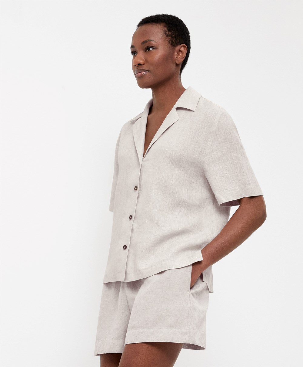 Oysho 100% Linen Shirt Sand Melange | XEPQVT-082