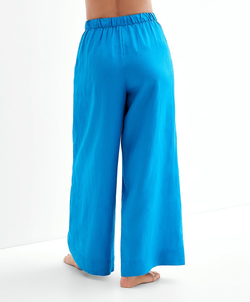 Oysho 100% Linen Széles Cipő Egyenes-leg Trousers Turquoise-blue | ANOXEL-394