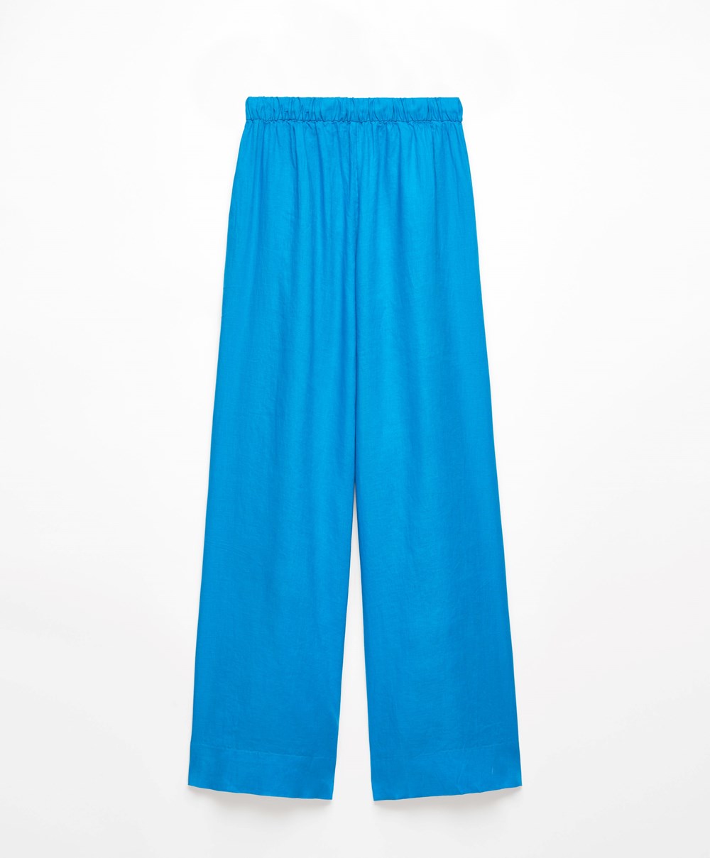 Oysho 100% Linen Széles Cipő Egyenes-leg Trousers Turquoise-blue | ANOXEL-394