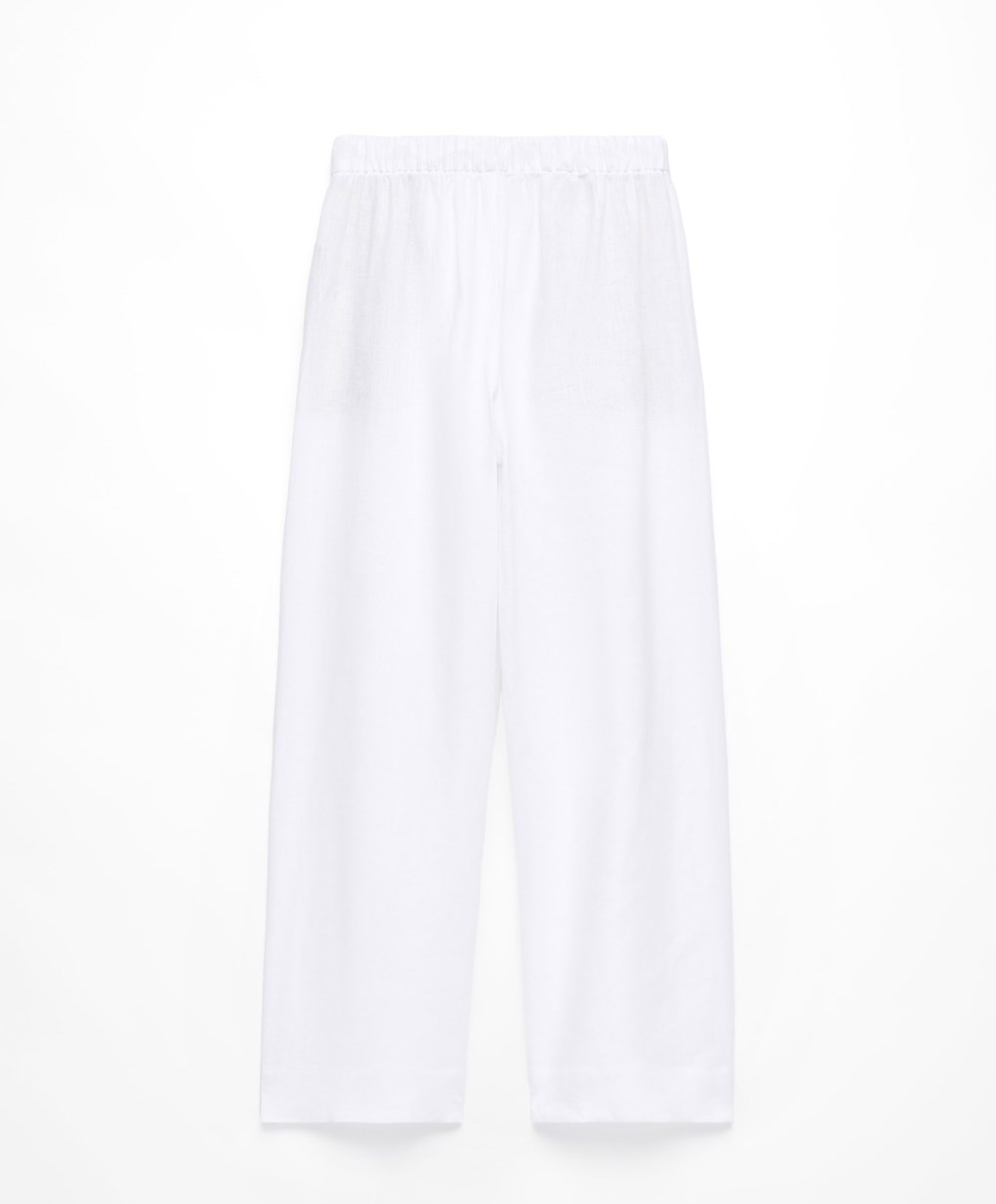 Oysho 100% Linen Széles Cipő Egyenes-leg Trousers Fehér | BHFMAI-062