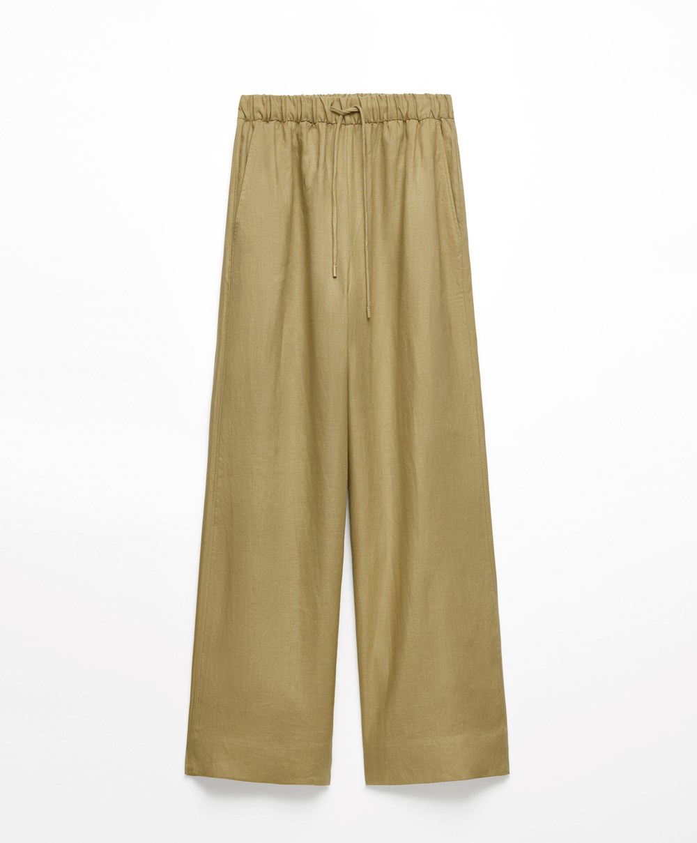 Oysho 100% Linen Széles Cipő Egyenes-leg Trousers Khaki | FRHTWX-803