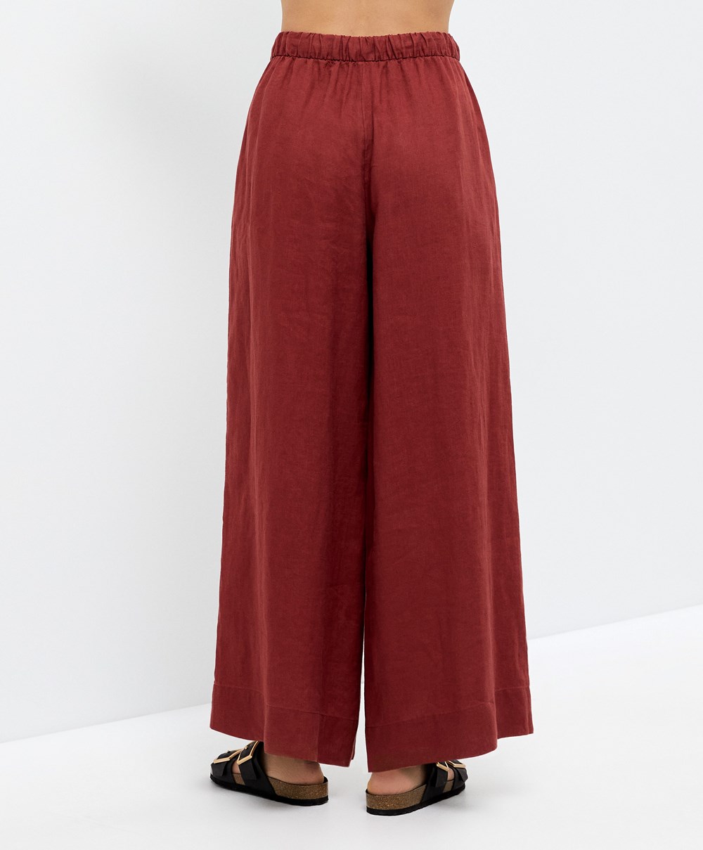 Oysho 100% Linen Széles Cipő Egyenes-leg Trousers Barna | KLNUID-294