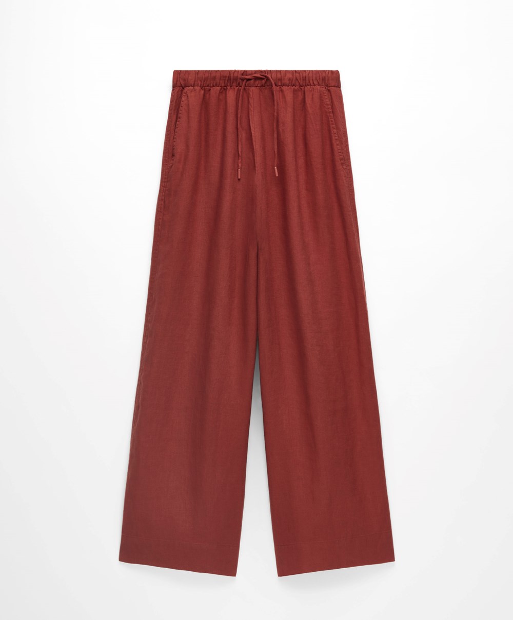 Oysho 100% Linen Széles Cipő Egyenes-leg Trousers Barna | KLNUID-294