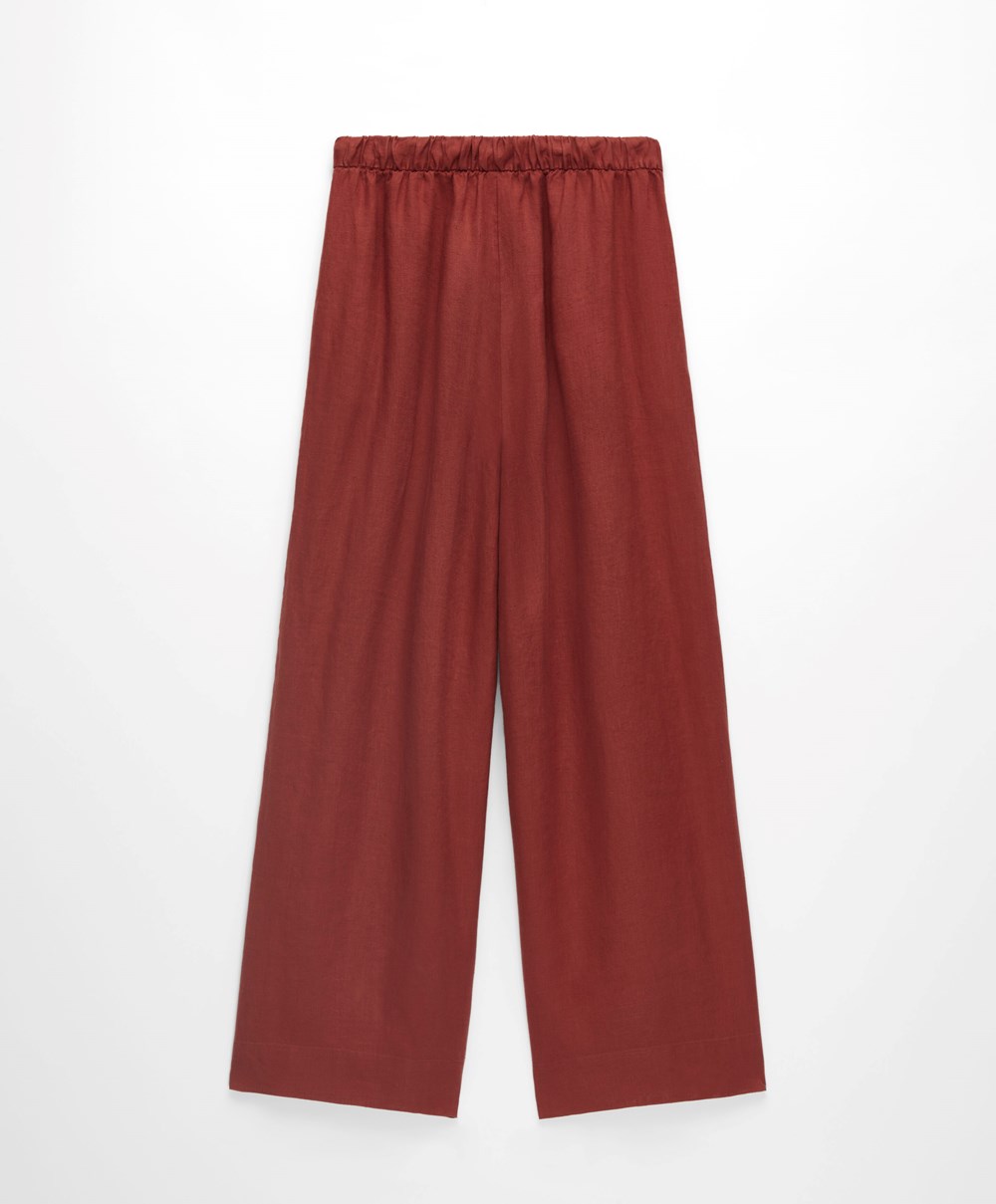 Oysho 100% Linen Széles Cipő Egyenes-leg Trousers Barna | KLNUID-294