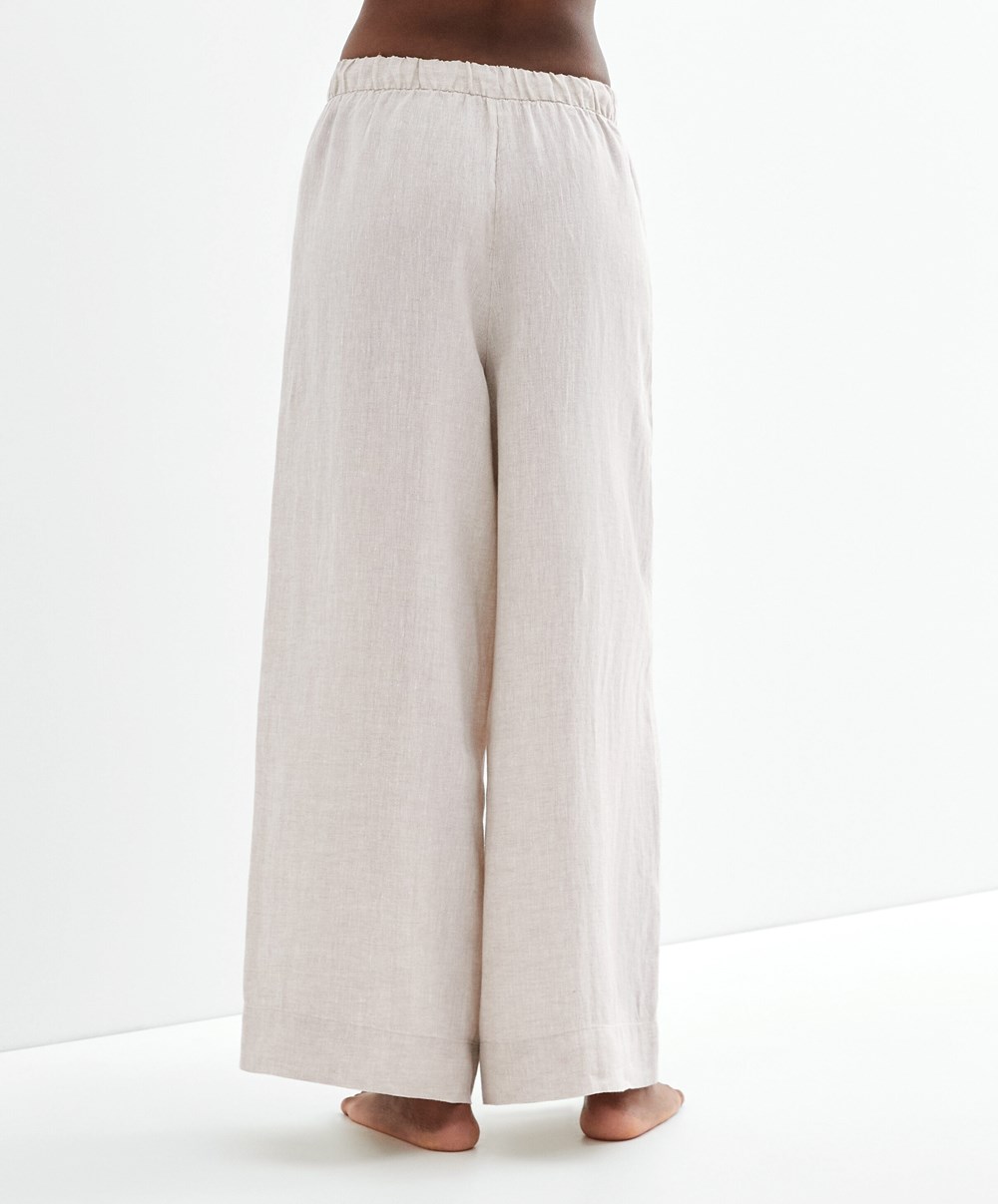 Oysho 100% Linen Széles Cipő Egyenes-leg Trousers Sand Melange | LYGXCN-920