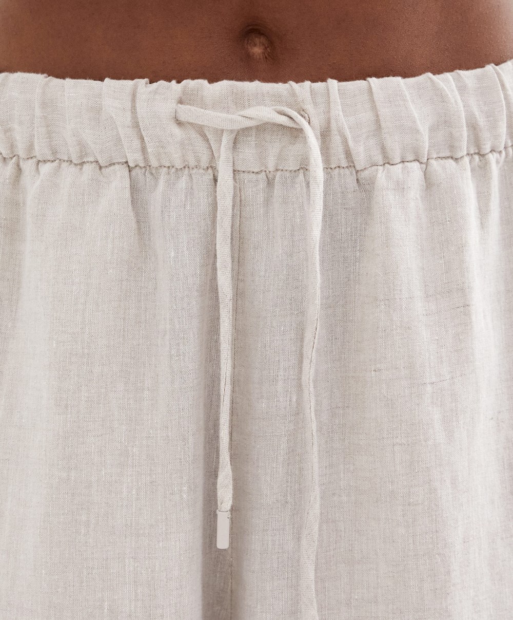 Oysho 100% Linen Széles Cipő Egyenes-leg Trousers Sand Melange | LYGXCN-920