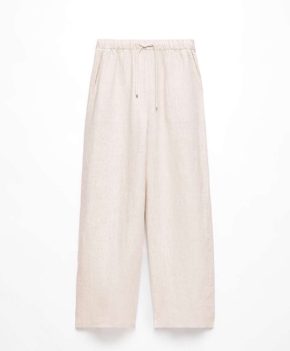 Oysho 100% Linen Széles Cipő Egyenes-leg Trousers Sand Melange | LYGXCN-920