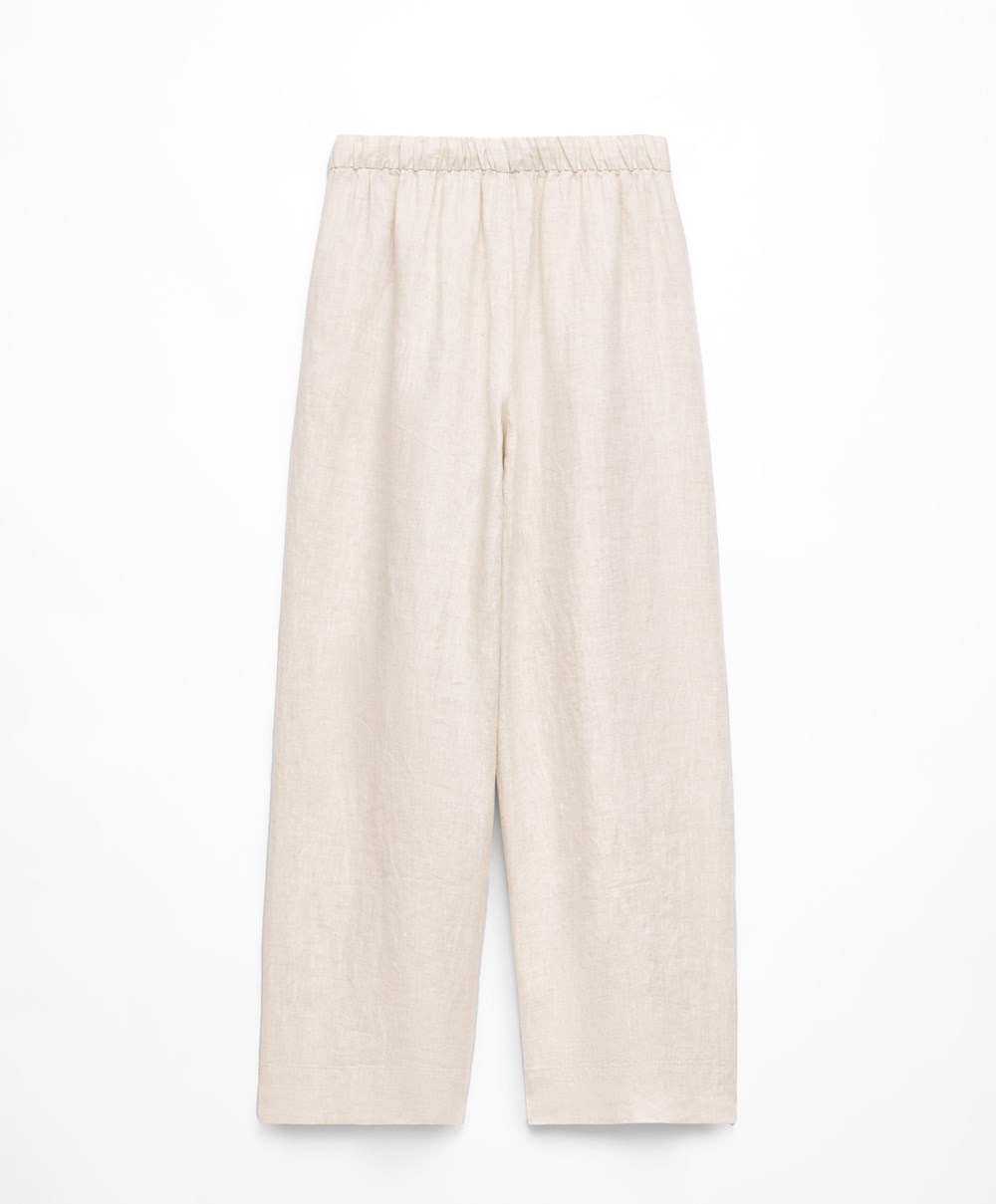 Oysho 100% Linen Széles Cipő Egyenes-leg Trousers Sand Melange | LYGXCN-920