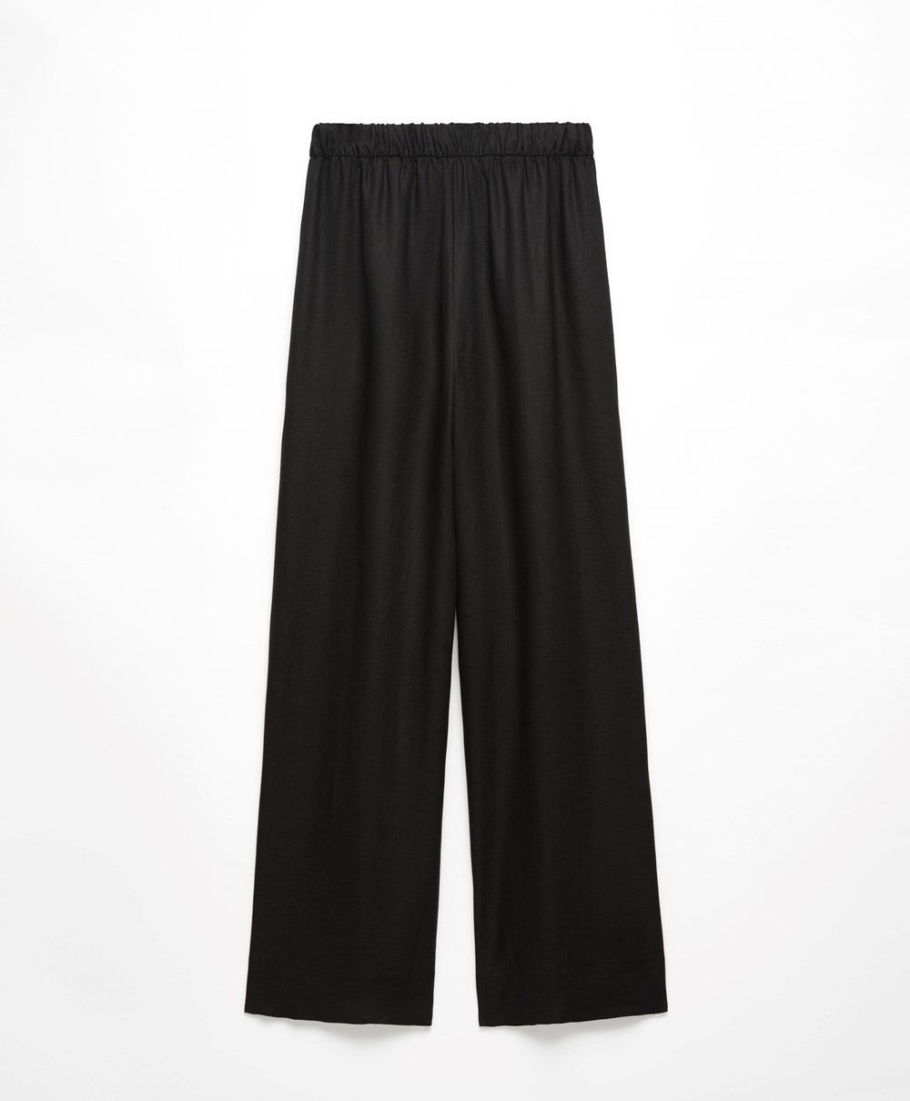 Oysho 100% Linen Széles Cipő Egyenes-leg Trousers Fekete | NXSRGH-827