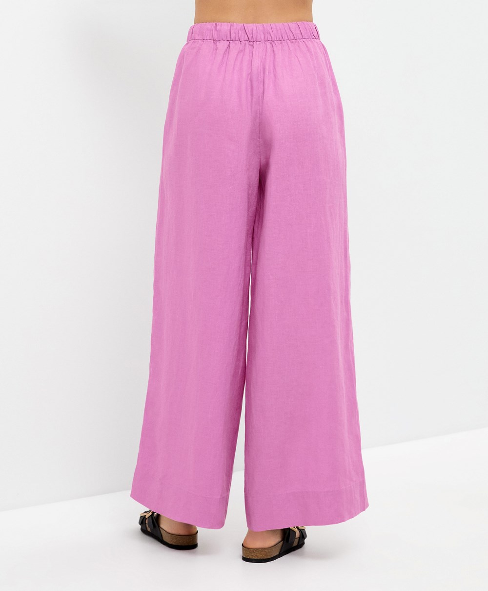 Oysho 100% Linen Széles Cipő Egyenes-leg Trousers Rózsaszín | PTNJSG-784