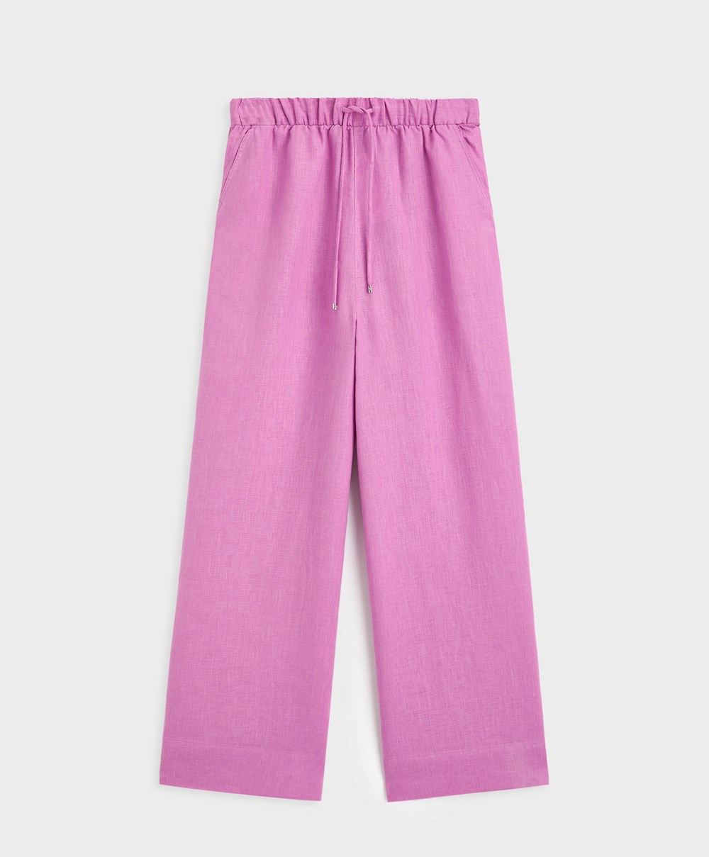 Oysho 100% Linen Széles Cipő Egyenes-leg Trousers Rózsaszín | PTNJSG-784