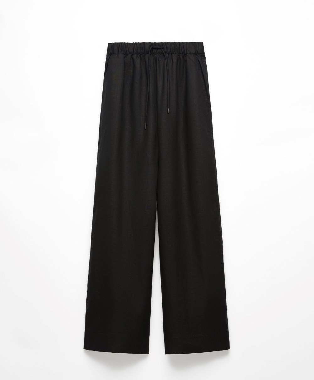 Oysho 100% Linen Széles Cipő Egyenes-leg Trousers Fekete | TSCQYK-420