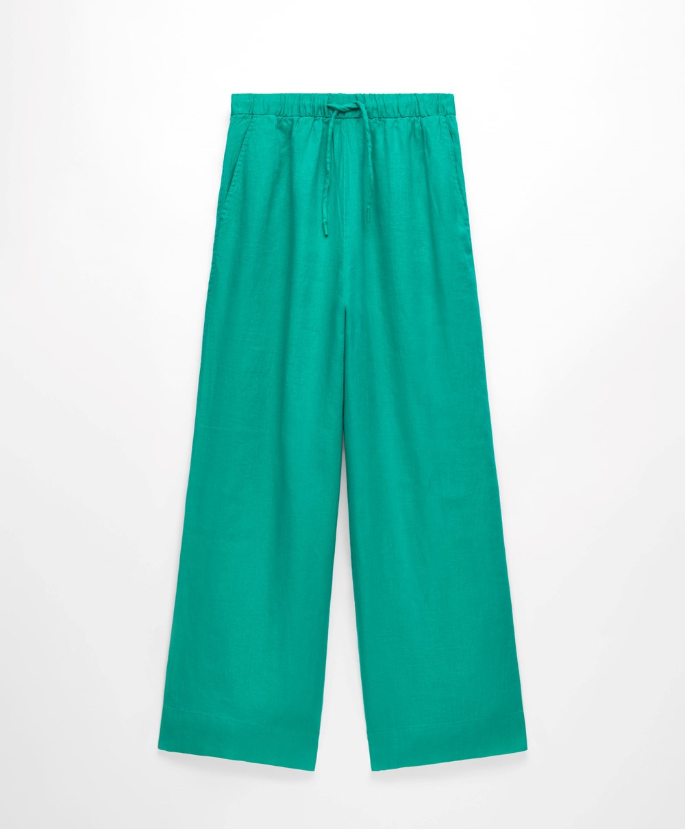 Oysho 100% Linen Széles Cipő Egyenes-leg Trousers Türkiz Zöld | XGLYUQ-305