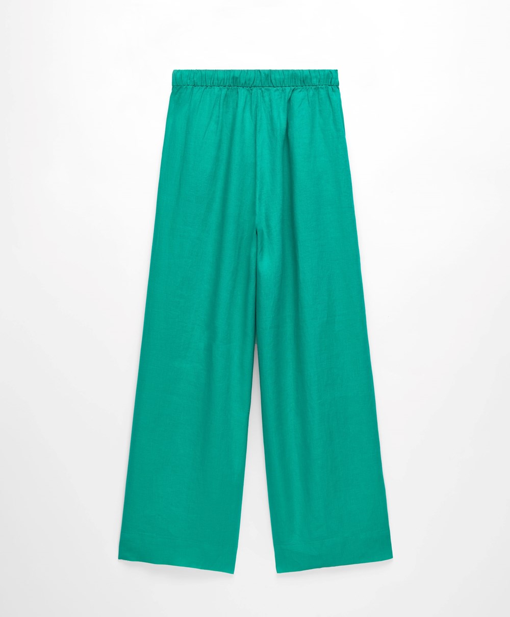 Oysho 100% Linen Széles Cipő Egyenes-leg Trousers Türkiz Zöld | XGLYUQ-305