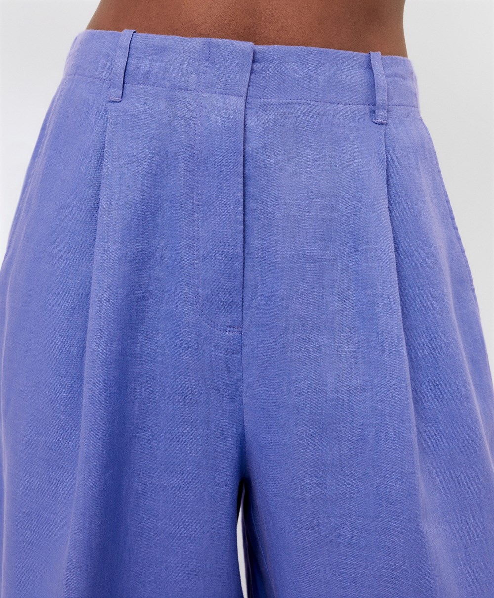 Oysho 100% Linen Széles Cipő-leg Trousers Levendula | IXQKPL-906