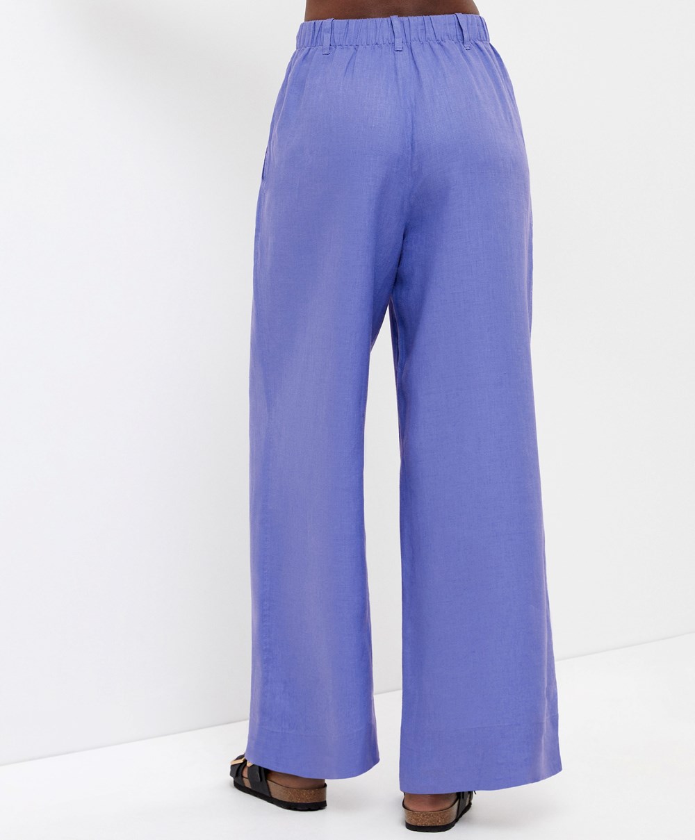 Oysho 100% Linen Széles Cipő-leg Trousers Levendula | IXQKPL-906