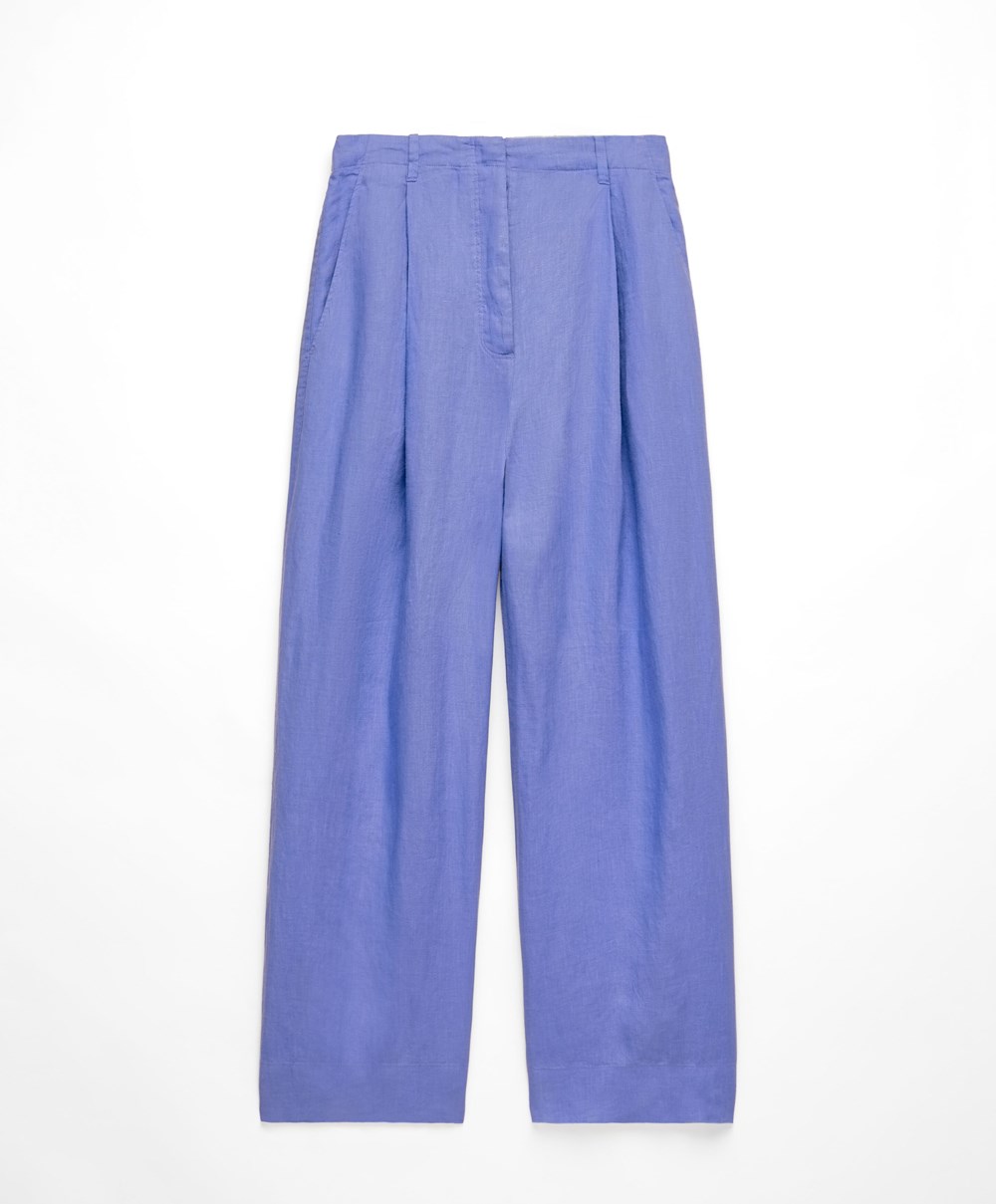 Oysho 100% Linen Széles Cipő-leg Trousers Levendula | IXQKPL-906