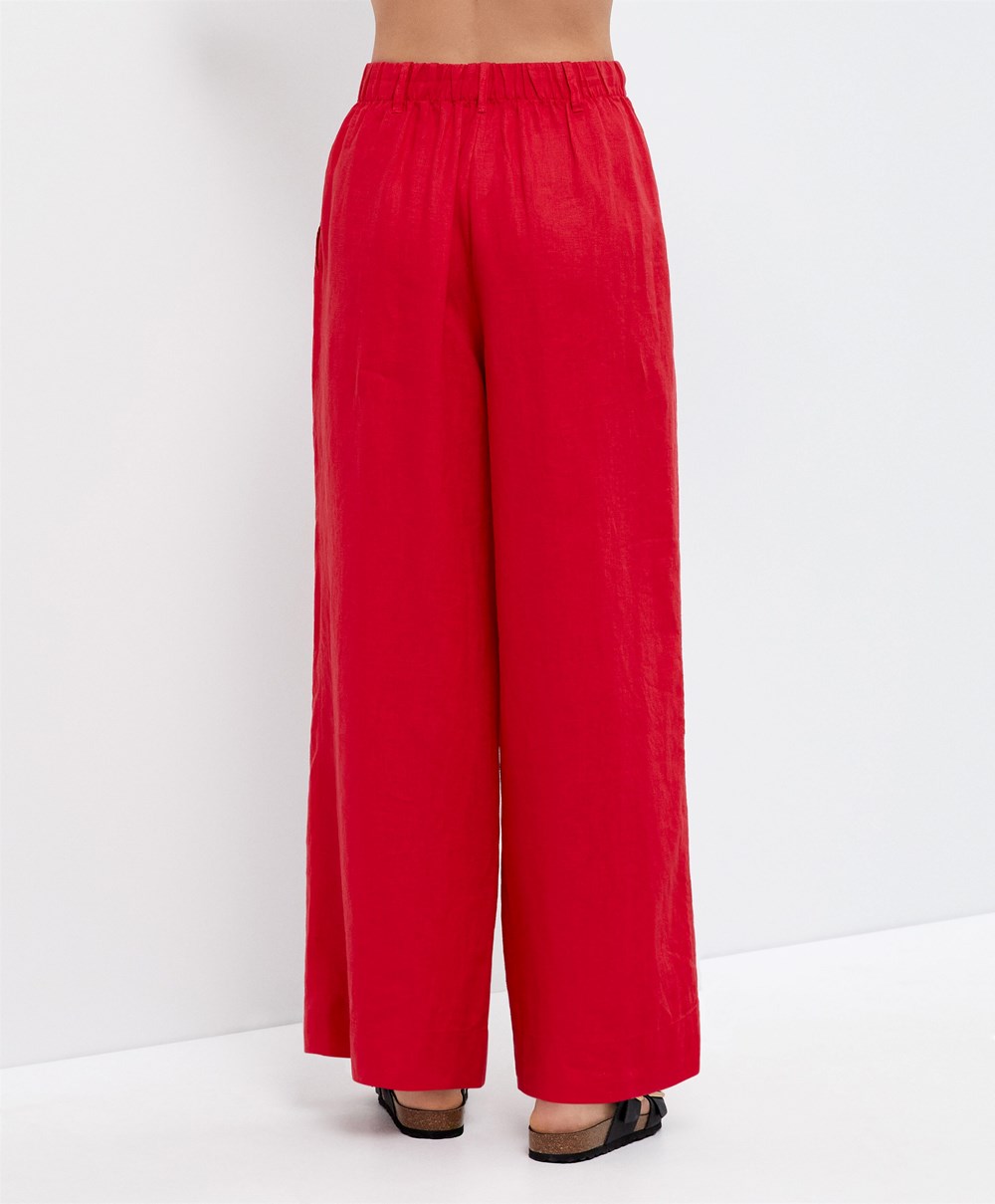 Oysho 100% Linen Széles Cipő-leg Trousers Piros | OPQZLT-687