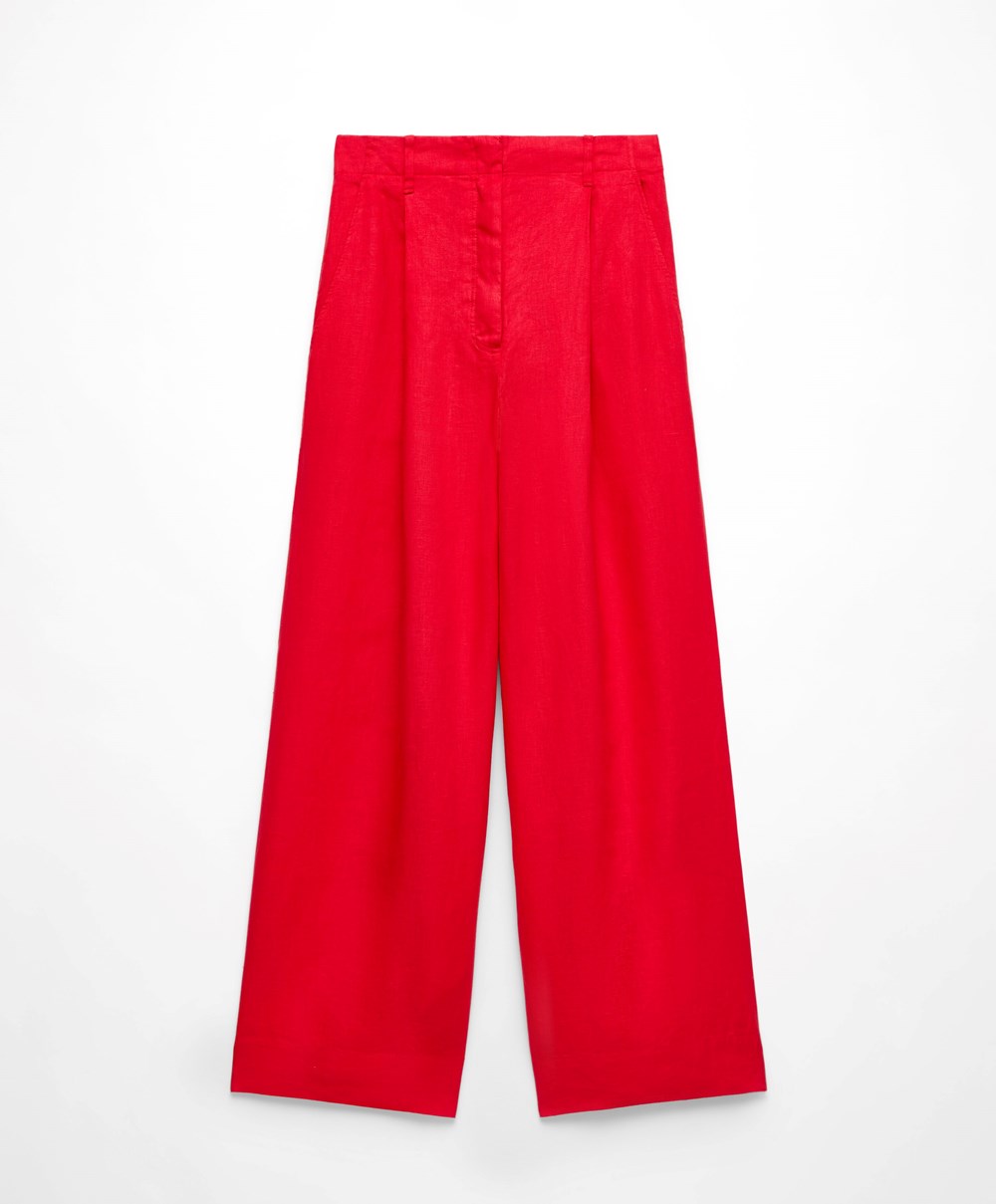 Oysho 100% Linen Széles Cipő-leg Trousers Piros | OPQZLT-687