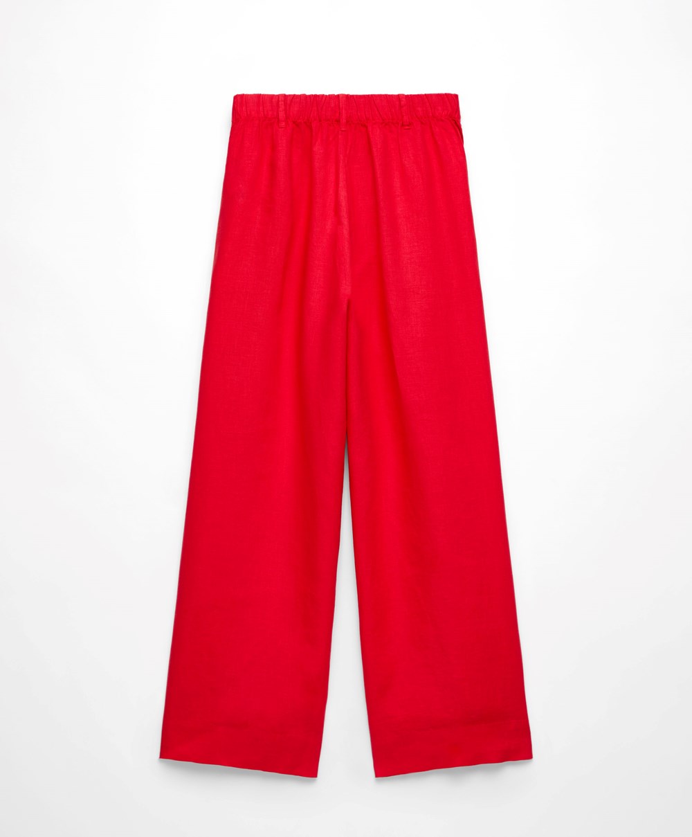 Oysho 100% Linen Széles Cipő-leg Trousers Piros | OPQZLT-687