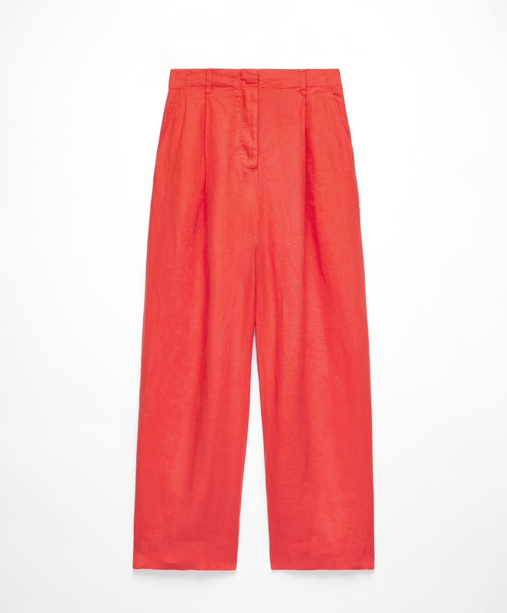 Oysho 100% Linen Széles Cipő-leg Trousers Narancssárga | XFIDCP-910