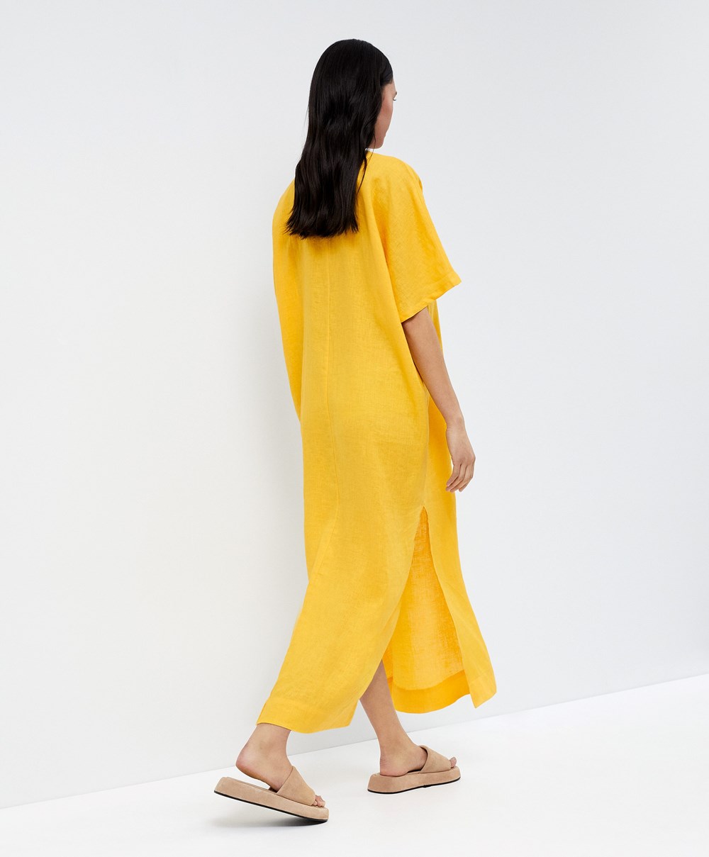 Oysho 100% Linen Tunic Ruha Mid-yellow | DKXGSY-218