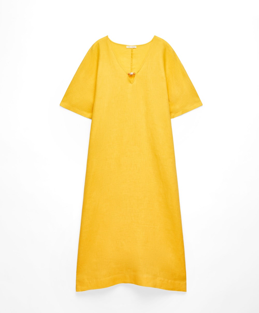 Oysho 100% Linen Tunic Ruha Mid-yellow | DKXGSY-218