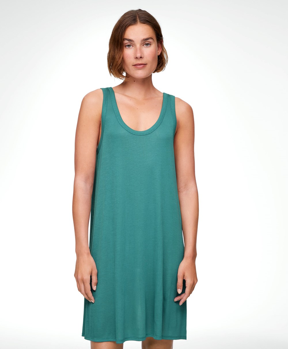 Oysho 100% Lyocell Rövid Nightdress Sötétzöld | OCJLVE-501